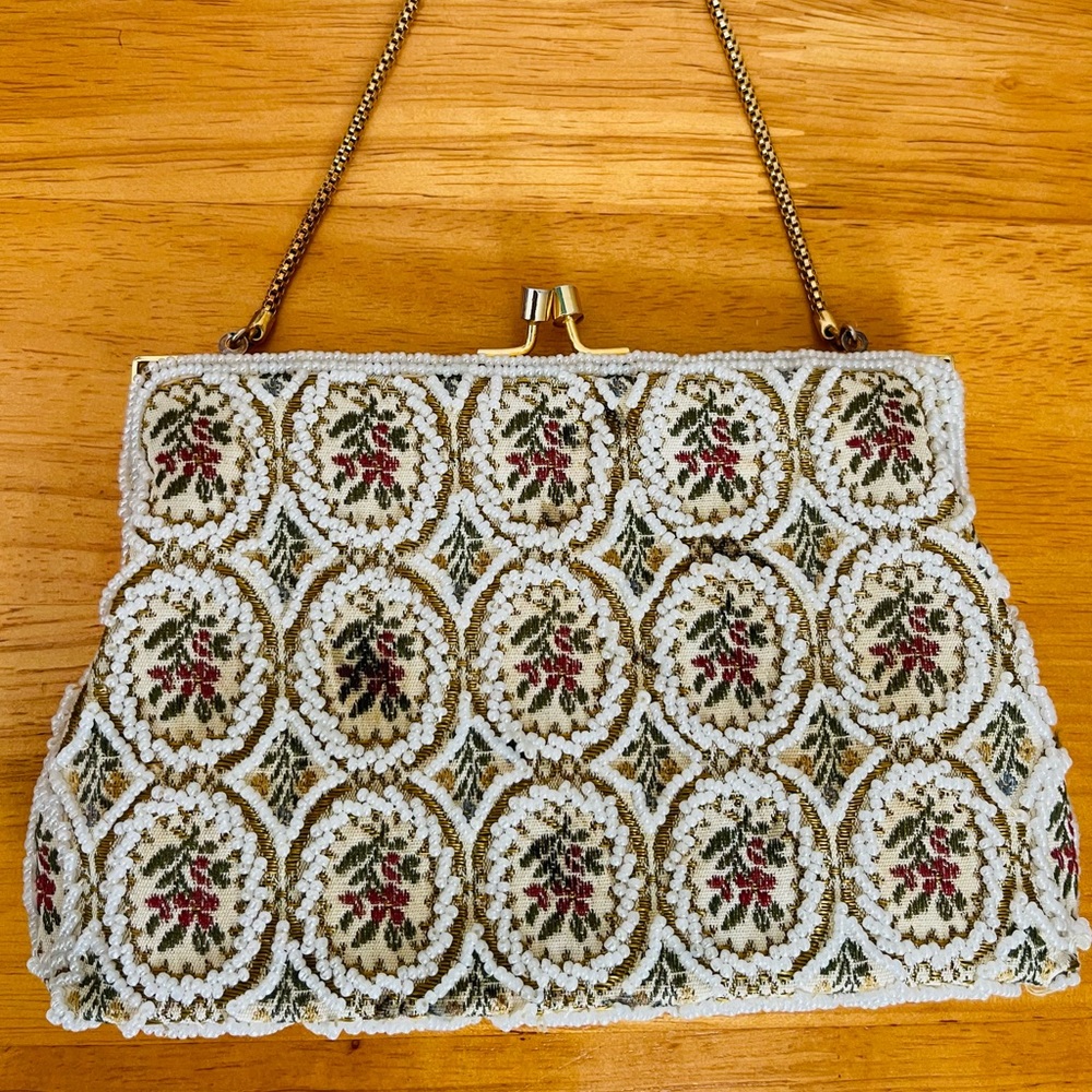 Vintage Floral Embroidered and Beaded Clutch/Wristlet